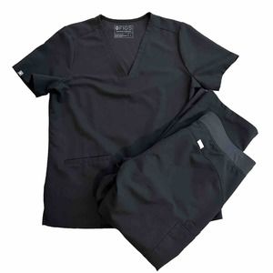 Figs Technical Scrub Set Casma 3 Pocket Top Large Kade Cargo Pants LP Black